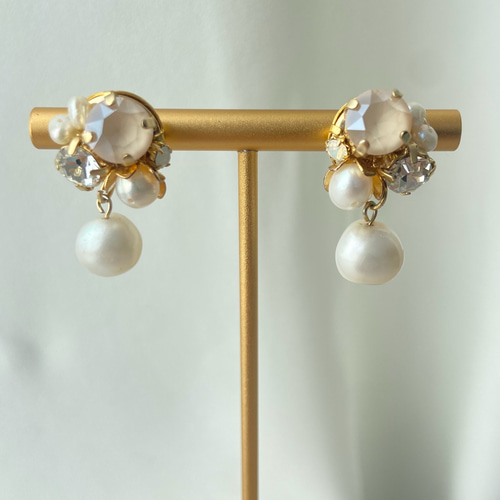 イヤリング　レジン　秋色　ビジュー　小粒　軽い　ベージュ　キラキラ　七五三 44e8e72873ef4b8356e3a35d16779e