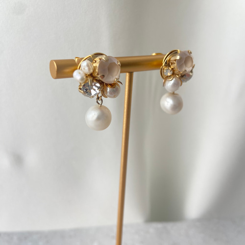 入学式 七五三 結婚式に♡ビジュー&パール ピアス イヤリング 淡水