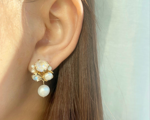 入学式 七五三 結婚式に♡ビジュー&パール ピアス イヤリング 淡水