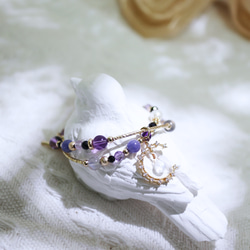 /魔女/ 紫水晶 月光石 拉長石 坦桑石 黑尖晶 珍珠 雙圈手鍊 第3張的照片