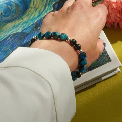 ブルー タイガー アイ ブラック トルマリン 14KGF ブレスレット