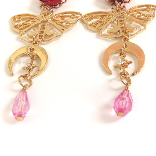 薔薇×蝶×月 ロングピアス・イヤリング(パープル) イヤリング