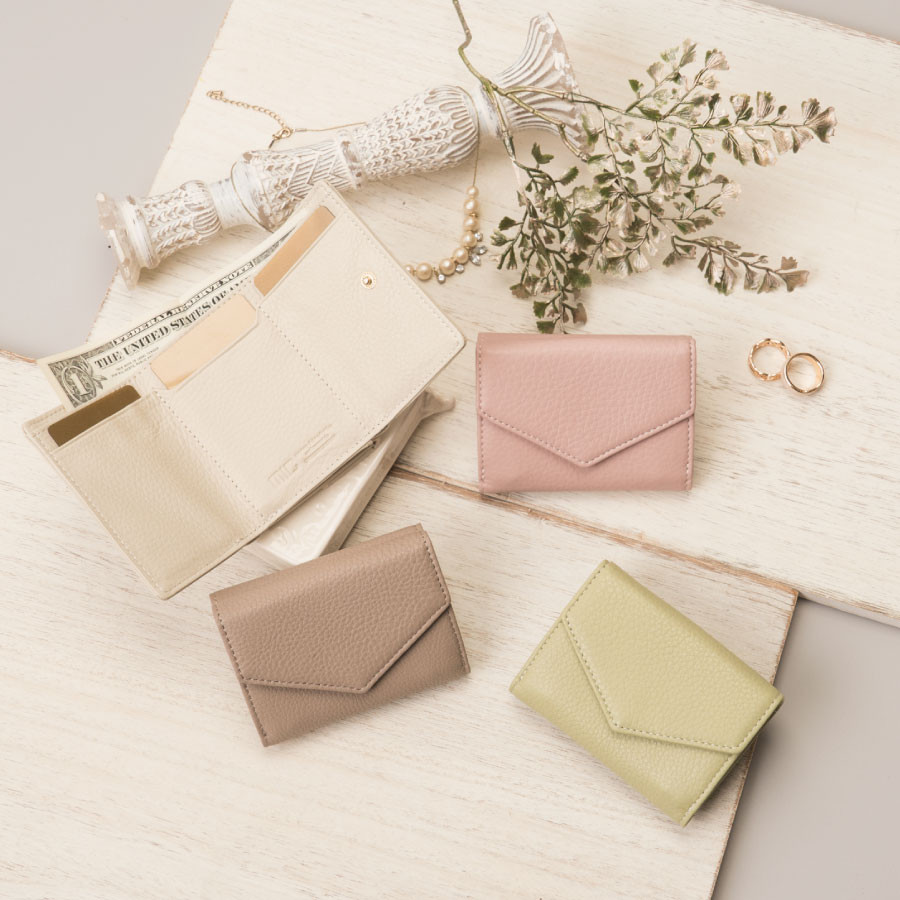 【刻印可】柔らかいシュリンクレザー仕上げの三つ折りミニ財布　ラフィネ　MH1242