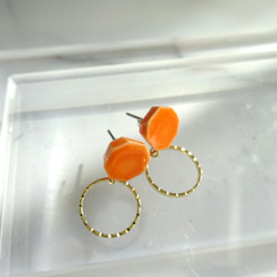 八角金環瓷耳環/耳環（橘色） 第3張的照片