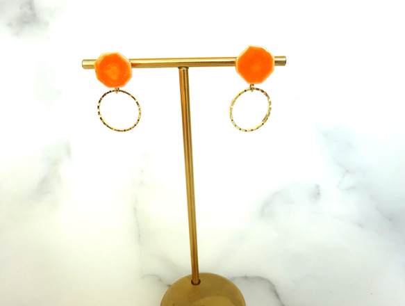 八角金環瓷耳環/耳環（橘色） 第4張的照片