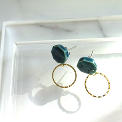 八角金環瓷耳環/耳環（深綠色） 第2張的照片