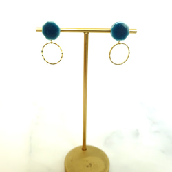 八角金環瓷耳環/耳環（深綠色） 第4張的照片