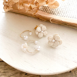 再販】お花の刺繍の耳飾り/糸のイヤーカフ セット イヤリング ピアス