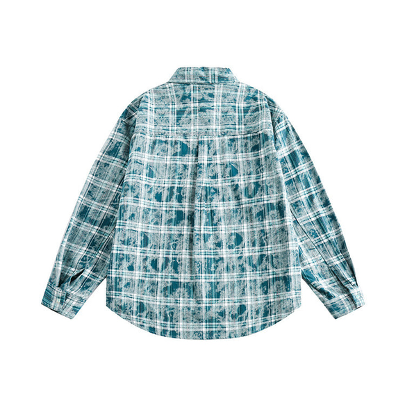 24春の新品メンズ・レディース共用・ストライプカジュアル長袖シャツフランネル水洗い染めシャツ ＃20-1361 2枚目の画像