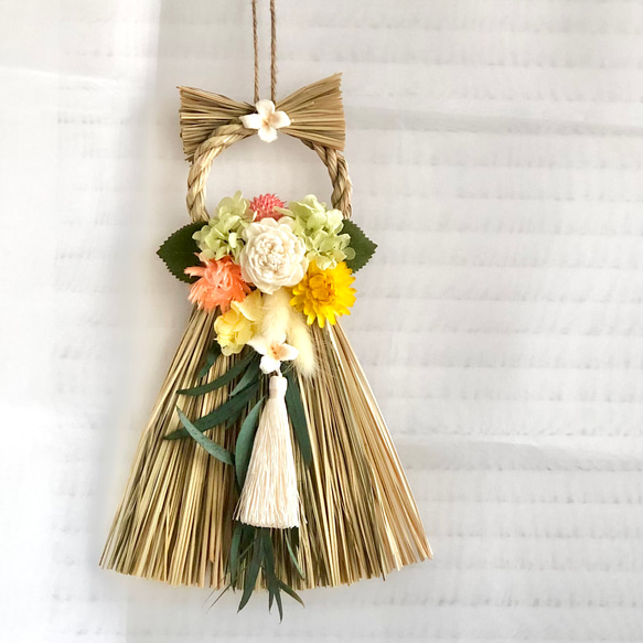 25日(月)最終発送】しめ縄飾り お正月飾り わら 藁 イエロー オレンジ