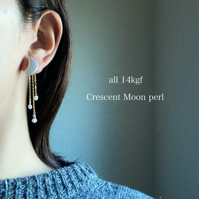 14kgf 月モチーフ　ピアス イヤリング　パール　金属アレルギー対応　三日月