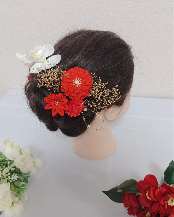 ☆パーツが選べる☆和装ヘッドパーツ　紅白セット　結婚式　成人式　ヘア飾り　ヘア飾りセット　セミオーダー　白無垢　打掛け 2枚目の画像