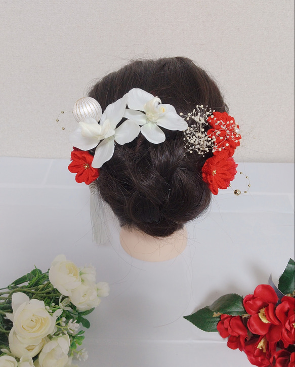 ☆パーツが選べる☆和装ヘッドパーツ　紅白セット　結婚式　成人式　ヘア飾り　ヘア飾りセット　セミオーダー　白無垢　打掛け 7枚目の画像