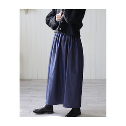 岡山県児島デニムで魅せる、ギャザースカート／8オンスソフトデニムスカート／インディゴ 3枚目の画像
