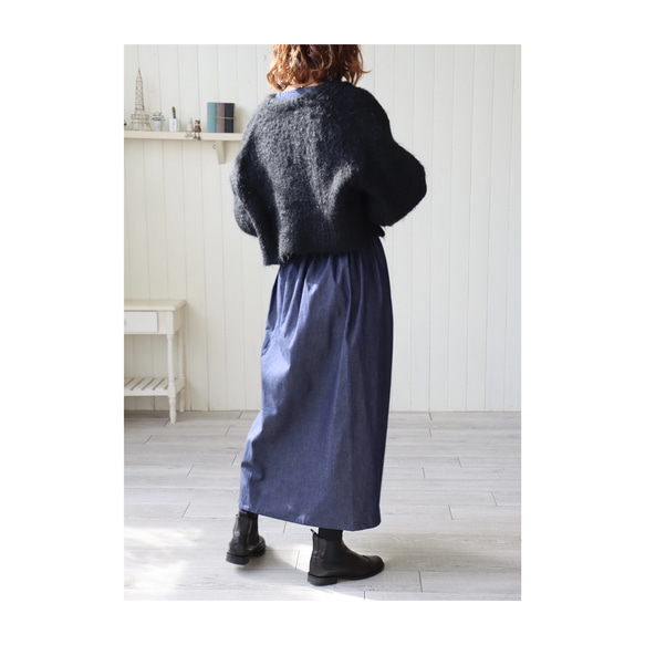 岡山県児島デニムで魅せる、ギャザースカート／8オンスソフトデニムスカート／インディゴ 5枚目の画像