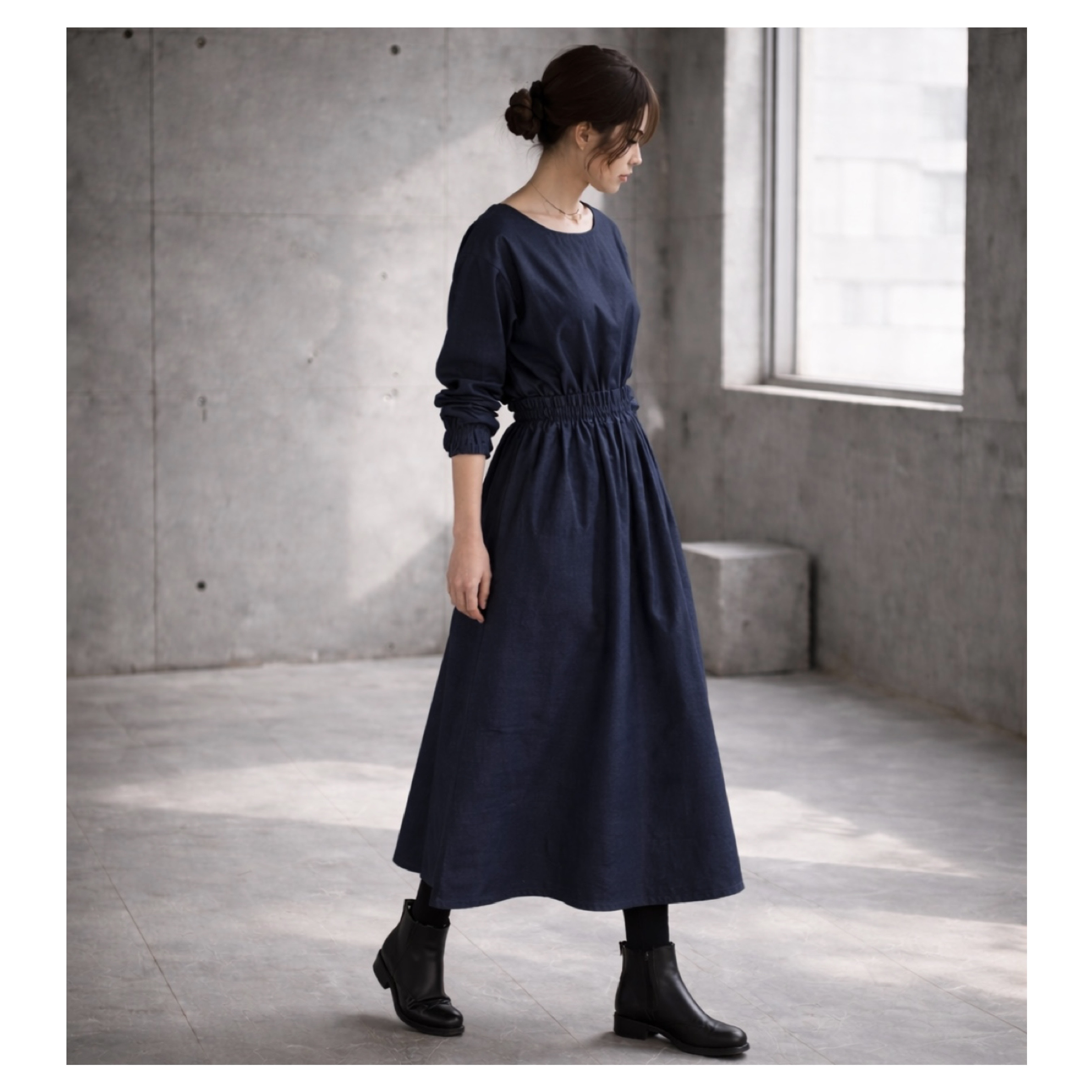 岡山県児島デニムで魅せる、ギャザースカート／8オンスソフトデニムスカート／インディゴ