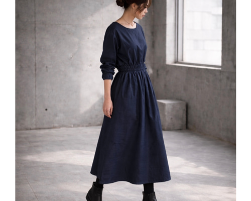 岡山県児島デニムで魅せる、ギャザースカート／8オンスソフトデニム