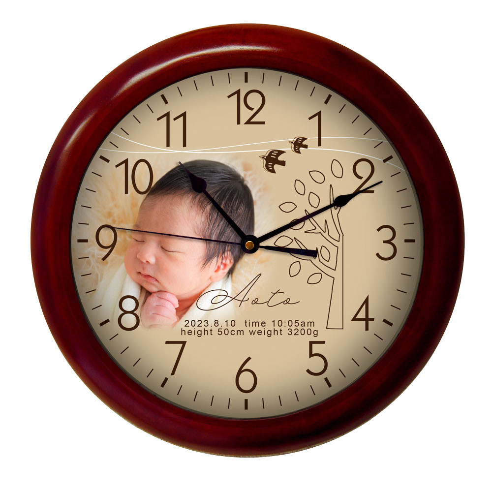 Happy Bird 木製壁掛け時計 35.5cm お誕生日 出産祝い 内祝い