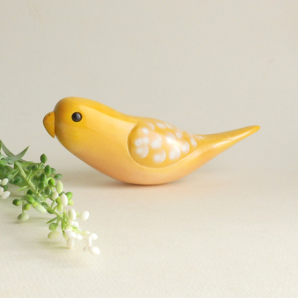インコ 黄 (☆台付き) Parakeet / wood bird その他置物 工房