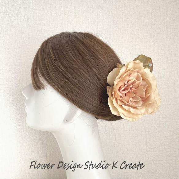 ベージュローズの髪飾り　フラメンコ　ベージュ　バラ　ダンス　髪飾り　花飾り 2枚目の画像