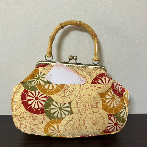アンズルーム☆ハンドメイド☆竹持ち手☆着物 帯リメイク☆がま口