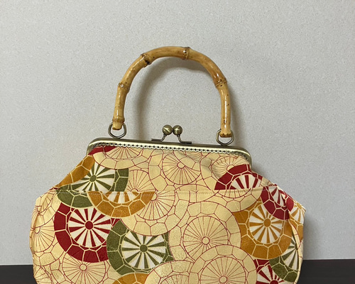 アンズルーム☆ハンドメイド☆竹持ち手☆着物 帯リメイク☆がま口