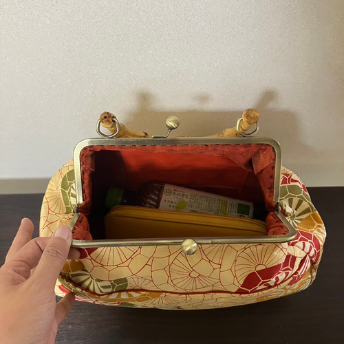 アンズルーム☆ハンドメイド☆竹持ち手☆着物 帯リメイク☆がま口