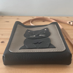猫好きが作ったスマホポシェット＋(プラス)黒猫　黒本牛革ポシェット　送料無料　手縫い 8枚目の画像
