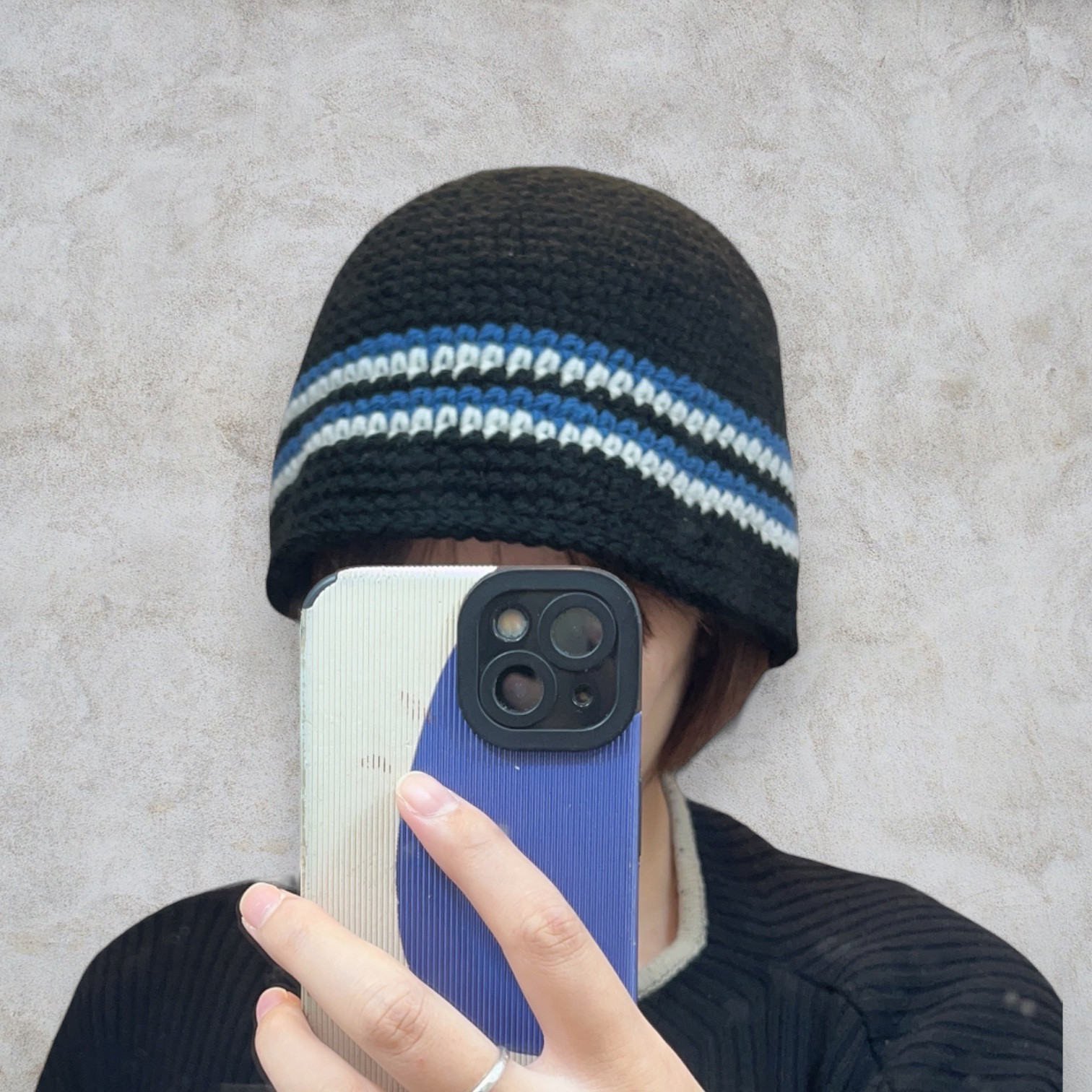【handmade】ファイヤーパターン　クラッシャーハット　ビーニー　男女兼用 ファイヤーパターン バケハ 男女兼用 ニット帽 ビーニー