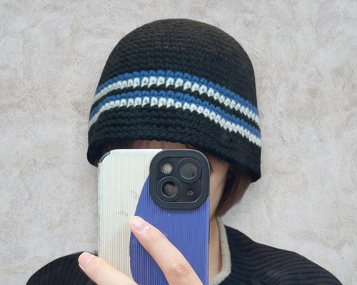 【handmade】ファイヤーパターン　クラッシャーハット　ビーニー　男女兼用 クラッシャーハット コットン バケットハット 男女兼用