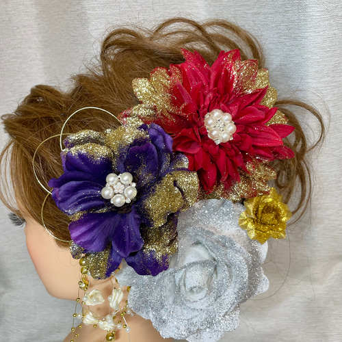 紫 赤 和装髪飾り 振袖髪飾り 成人式髪飾り✾ ヘッドドレス