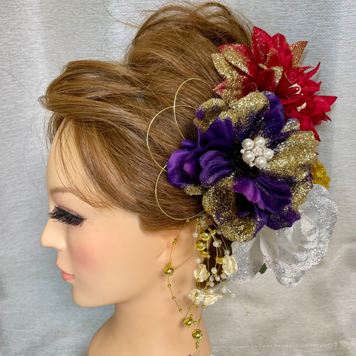 紫 赤 和装髪飾り 振袖髪飾り 成人式髪飾り✾ ヘッドドレス