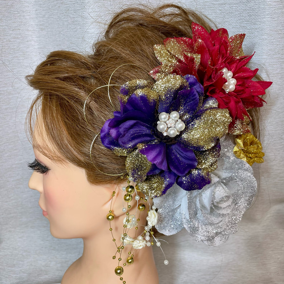 紫 赤 和装髪飾り 振袖髪飾り 成人式髪飾り✾ ヘッドドレス