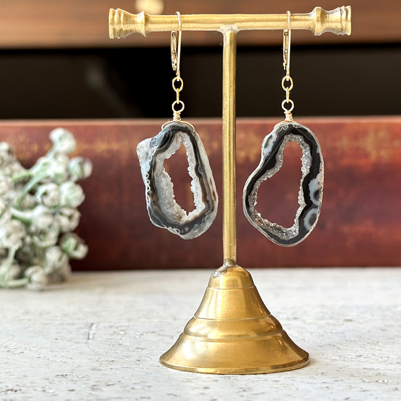 選べます*14kgf*ドゥルージーアゲート ジオードの大ぶりピアス