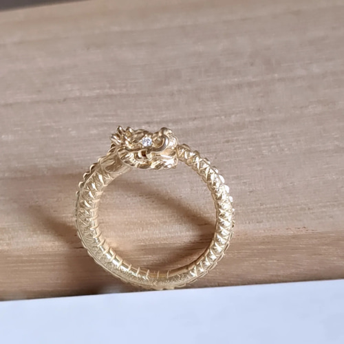 18金 両目ダイヤ 龍 指輪 】 龍リング 18金 龍アクセサリー 龍 k18龍