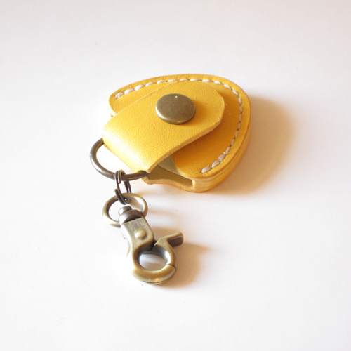 新品ピックケースキーホルダー 3点 □ ギターピックケース：黄色□約W44xD13xH43（革部分）・85