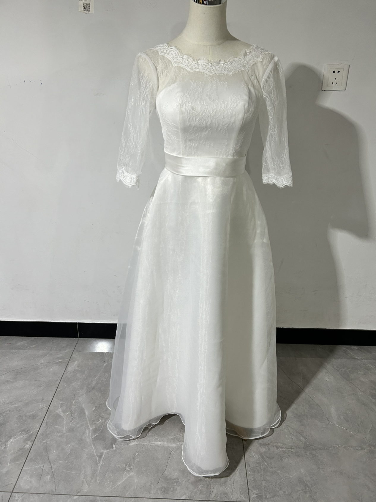 エレガント ホワイト 二次会ドレス 繊細レース ロング 合コン/デート