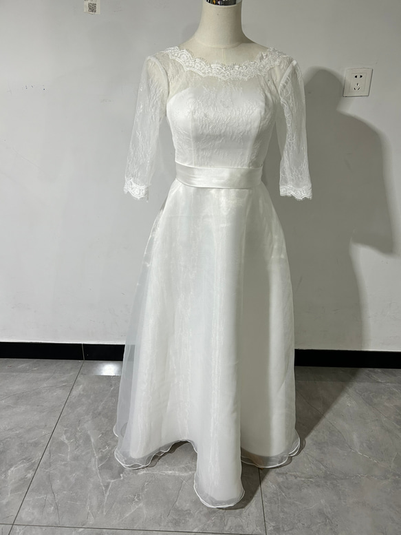 エレガント ホワイト 二次会ドレス 繊細レース ロング 合コン/デート  