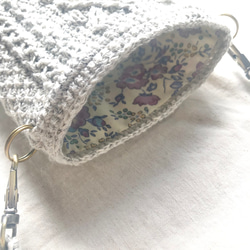 アランdeスマホポシェット〘フレンチリネン〙/かぎ針編み crochet  メランジ アラン模様 5枚目の画像