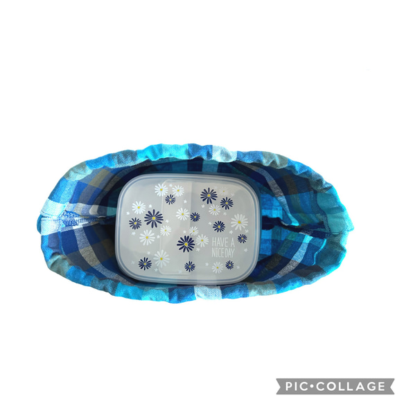 ボックスチェック・BLUE・お弁当袋(Mサイズ) 4枚目の画像