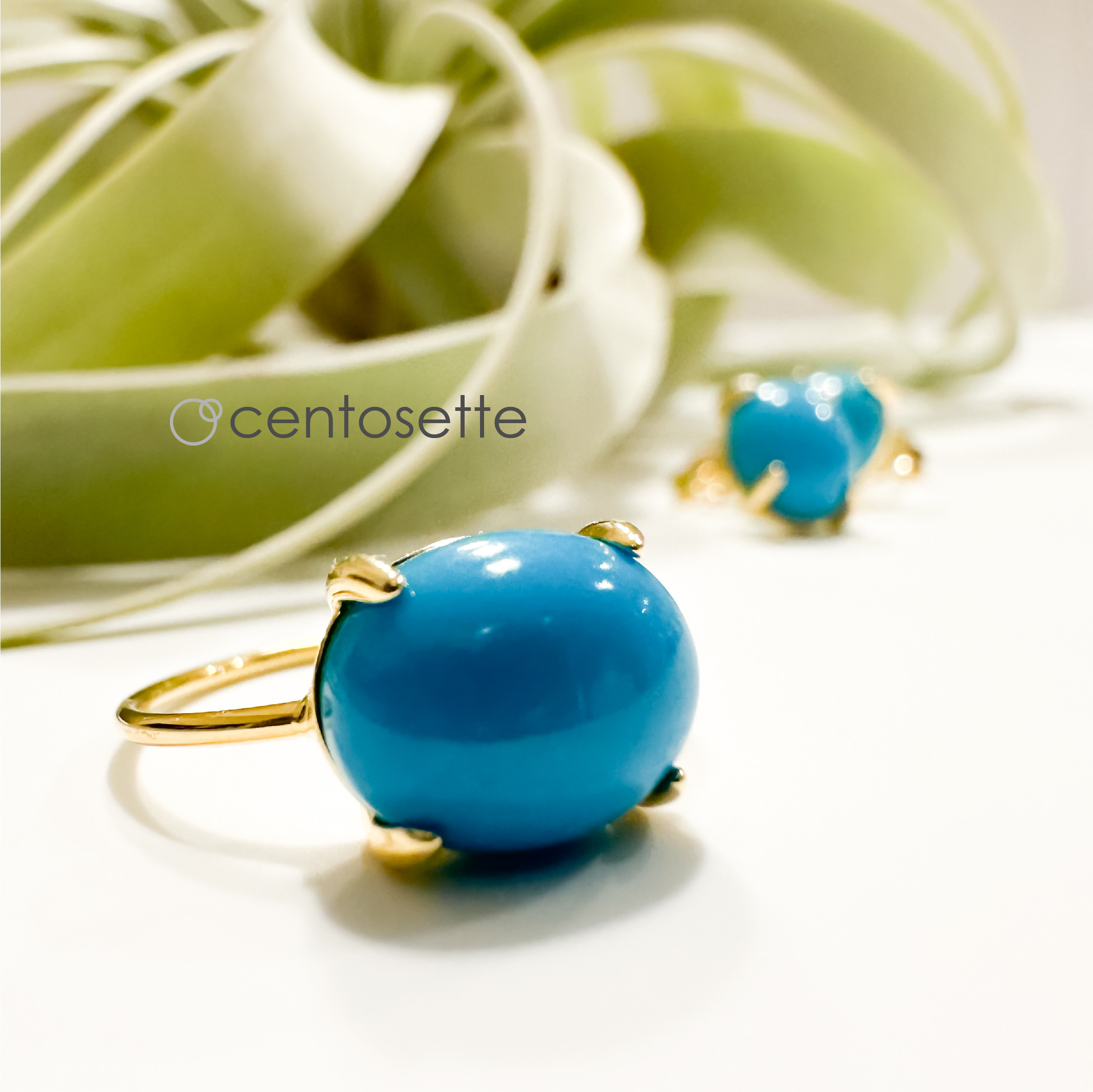 スリーピングビューティターコイズLサイズの4本爪シンプルSV925リング/リング台カラー変更可