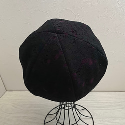 送料無料　ブラックレースのベレー帽（紫） 3枚目の画像