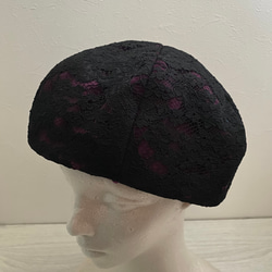 送料無料　ブラックレースのベレー帽（紫） 5枚目の画像