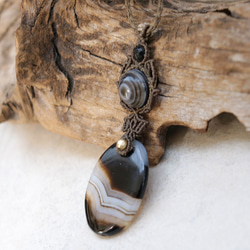 バンデッドアゲートとチベットアゲート。ホークスアイマクラメネックレスmac357天然石エスニックアジアンエキゾチック 4枚目の画像