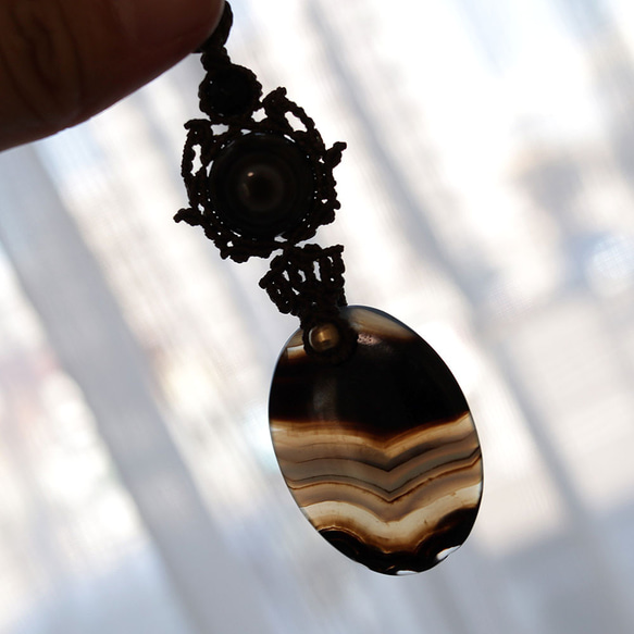 バンデッドアゲートとチベットアゲート。ホークスアイマクラメネックレスmac357天然石エスニックアジアンエキゾチック 13枚目の画像