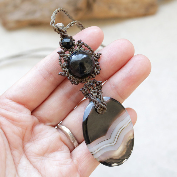 バンデッドアゲートとチベットアゲート。ホークスアイマクラメネックレスmac357天然石エスニックアジアンエキゾチック 15枚目の画像