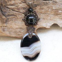 バンデッドアゲートとチベットアゲート。ホークスアイマクラメネックレスmac357天然石エスニックアジアンエキゾチック 10枚目の画像