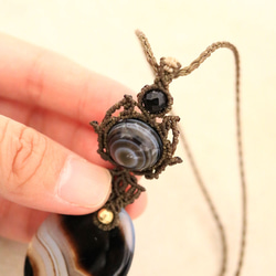 バンデッドアゲートとチベットアゲート。ホークスアイマクラメネックレスmac357天然石エスニックアジアンエキゾチック 17枚目の画像