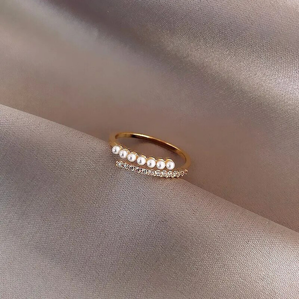 (受注制作) pearl ＆ zirconia ring *stainless 2枚目の画像