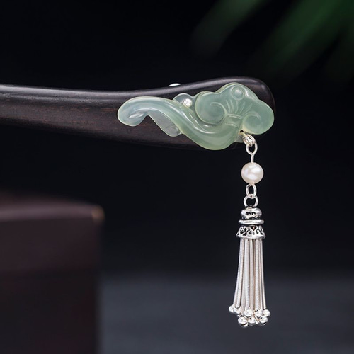 パールが揺れる如意の形のかんざし- 和装・洋装に合う幸運アイテムK084  